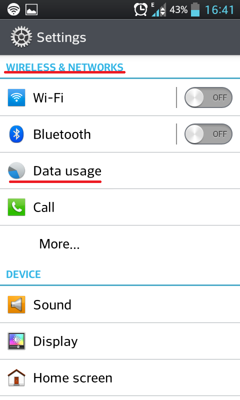 Settings of your device