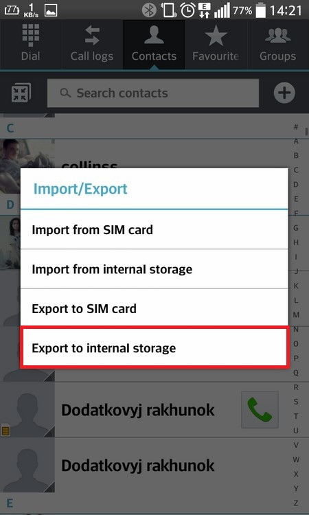 Select "Export to internal storage"