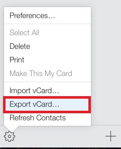 Click «export vCard»