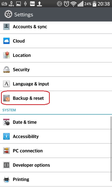 Backup and Reset