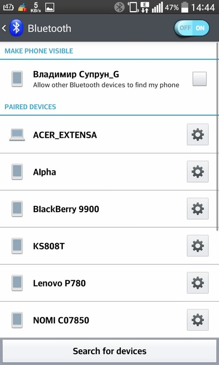 List of all found devices