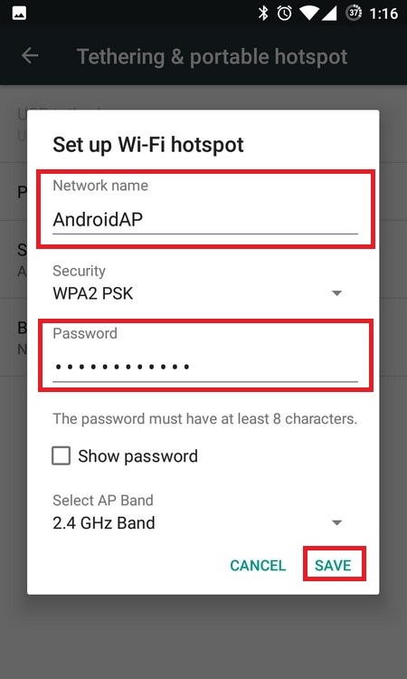Wi-Fi hotspot Settings